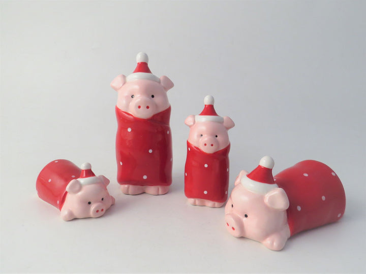 Small 9cm standing pig in blanket decorative figurine from Cornucopia Home and Gift, part of Christmas ’25 giftware collection.