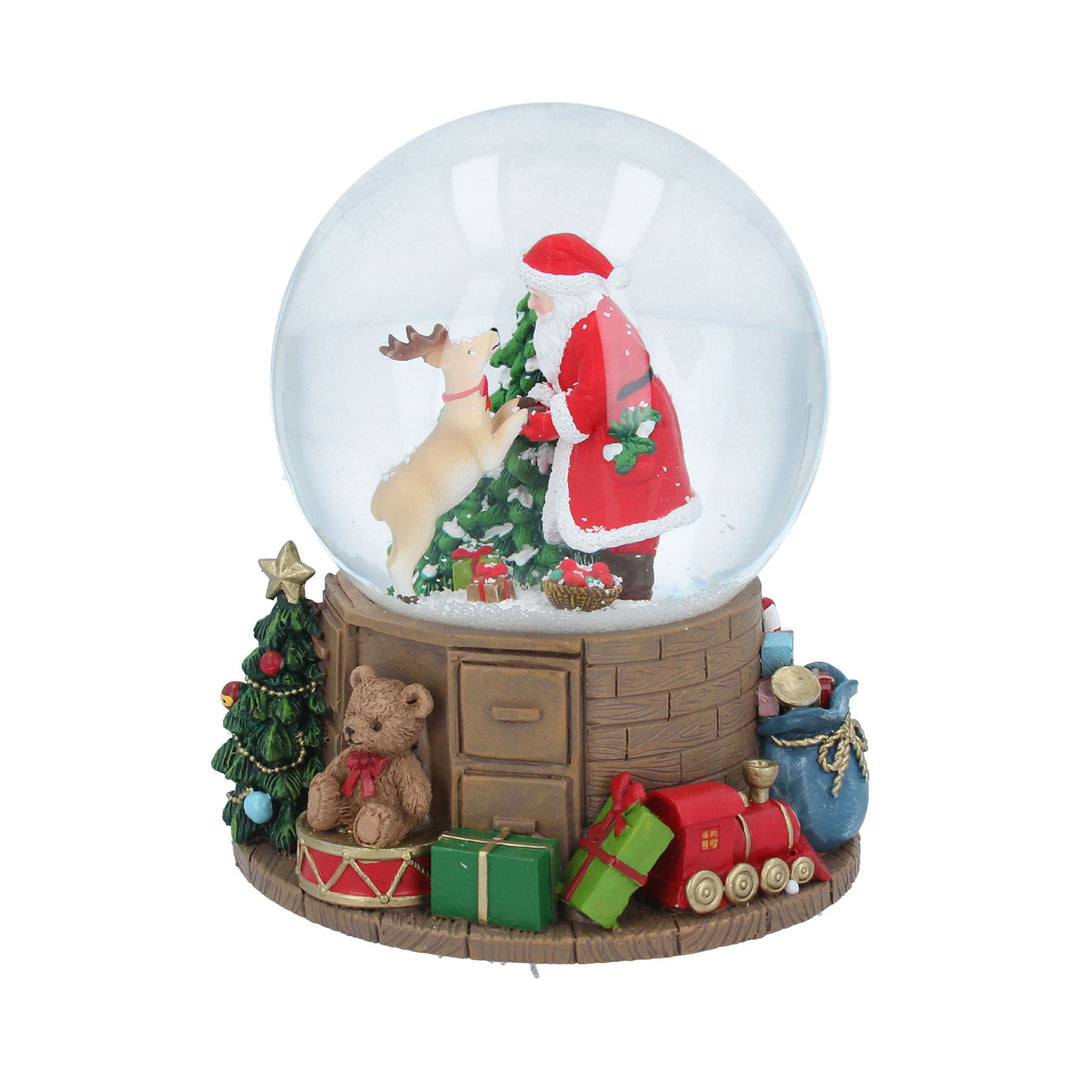 Gisela Graham Christmas music dome featuring Santa and deer on toys, with intricate festive holiday details.