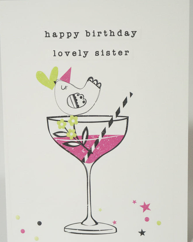Lovely Sister Cocktail Birthday Card