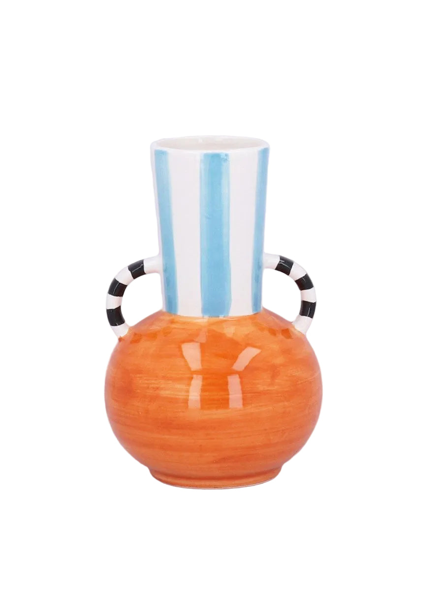 Orange modernist ceramic vase with a ball shape by Gisela Graham, featuring a sleek, contemporary design for stylish home decor.