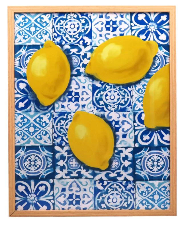 Large Lemon Tiles Artwork in Natural Frame