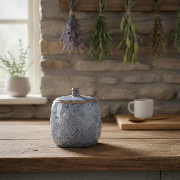 Gisela Graham Large Blue Speckled Stoneware Pot with Lid