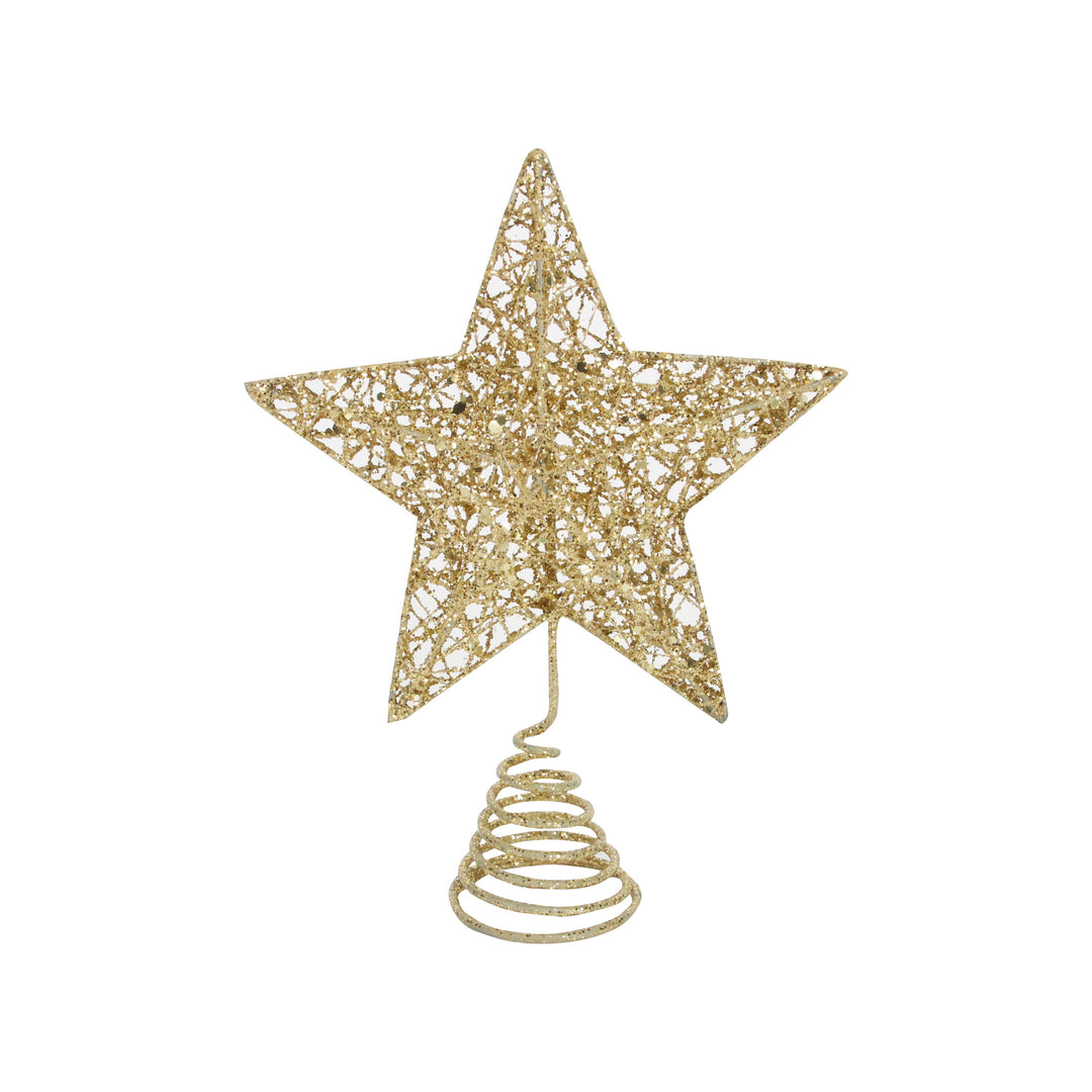 Gold sparkling wire mesh Christmas tree top star by Gisela Graham, with shimmering wire design for festive holiday decor.