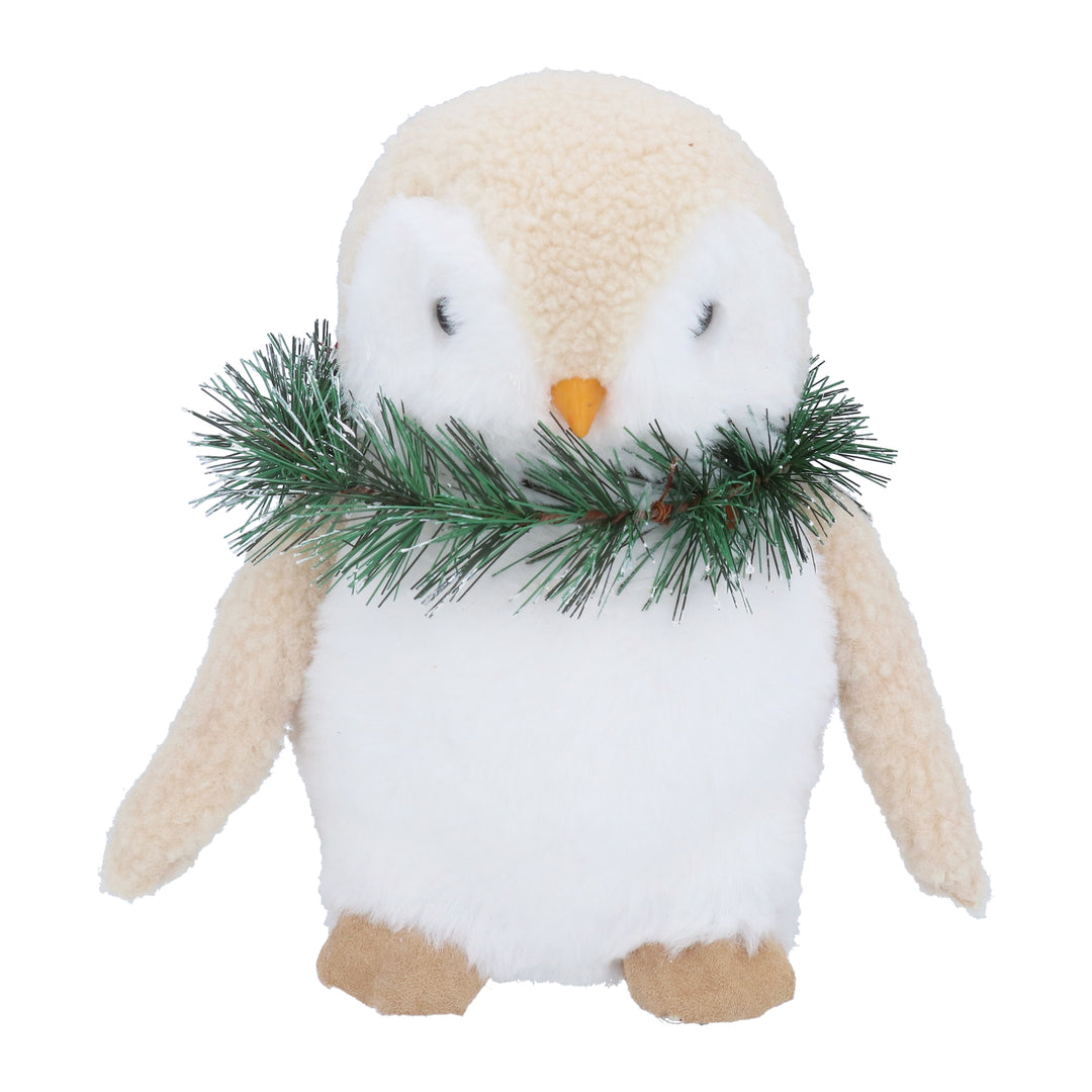 Large faux fur penguin Christmas ornament with wreath, festive holiday decor by Gisela Graham from Cornucopia Home and Gift.