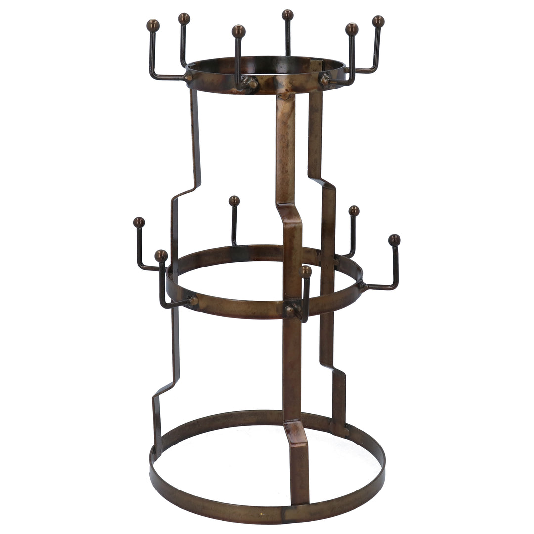 Gisela Graham Christmas metal mug tree with multiple hooks for hanging mugs, decorated with festive holiday accents.