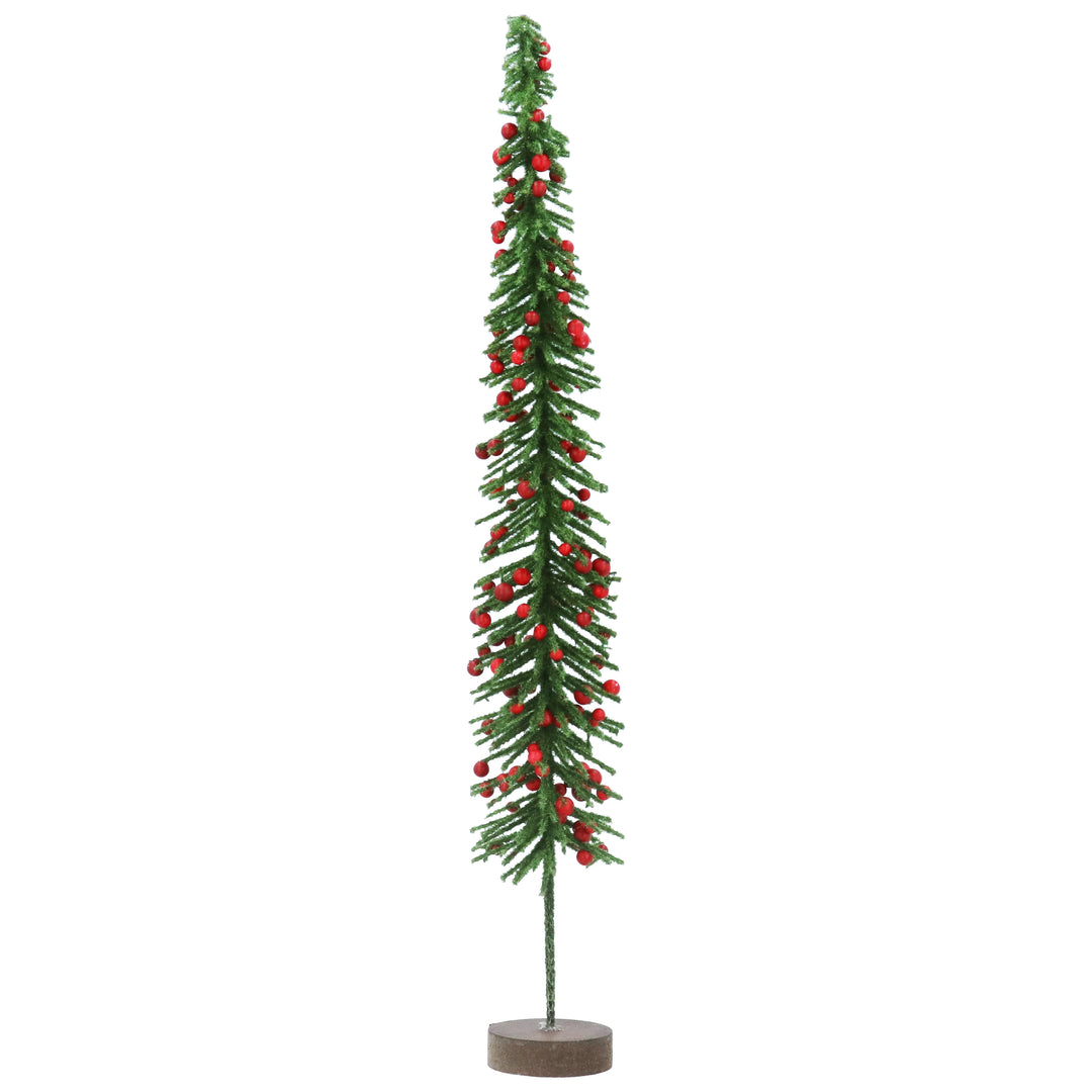 Large glitter bristle slim Christmas tree with berries, Gisela Graham style, decorated with festive glitter and berry accents.