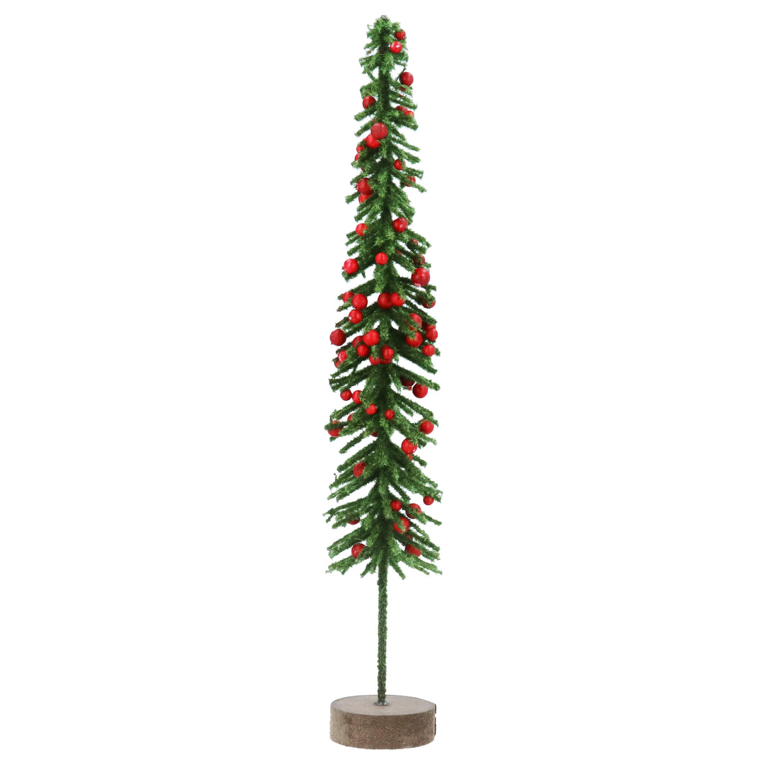 Gisela Graham Medium Glitter Bristle Slim Christmas Tree with Berries, decorative holiday centerpiece or ornament display.