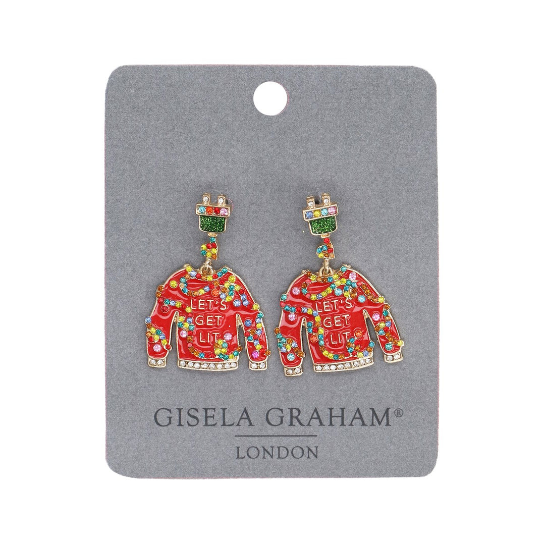 Gisela Graham Metal &amp; Enamel Christmas Jumper Drop Earrings