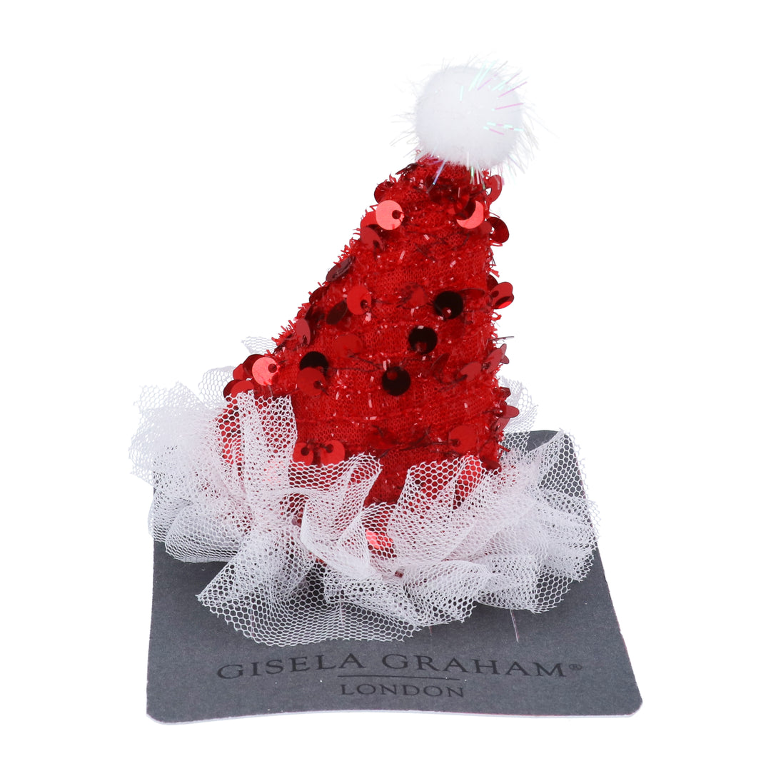 Gisela Graham Red Sequin Santa Hat Hair Clip