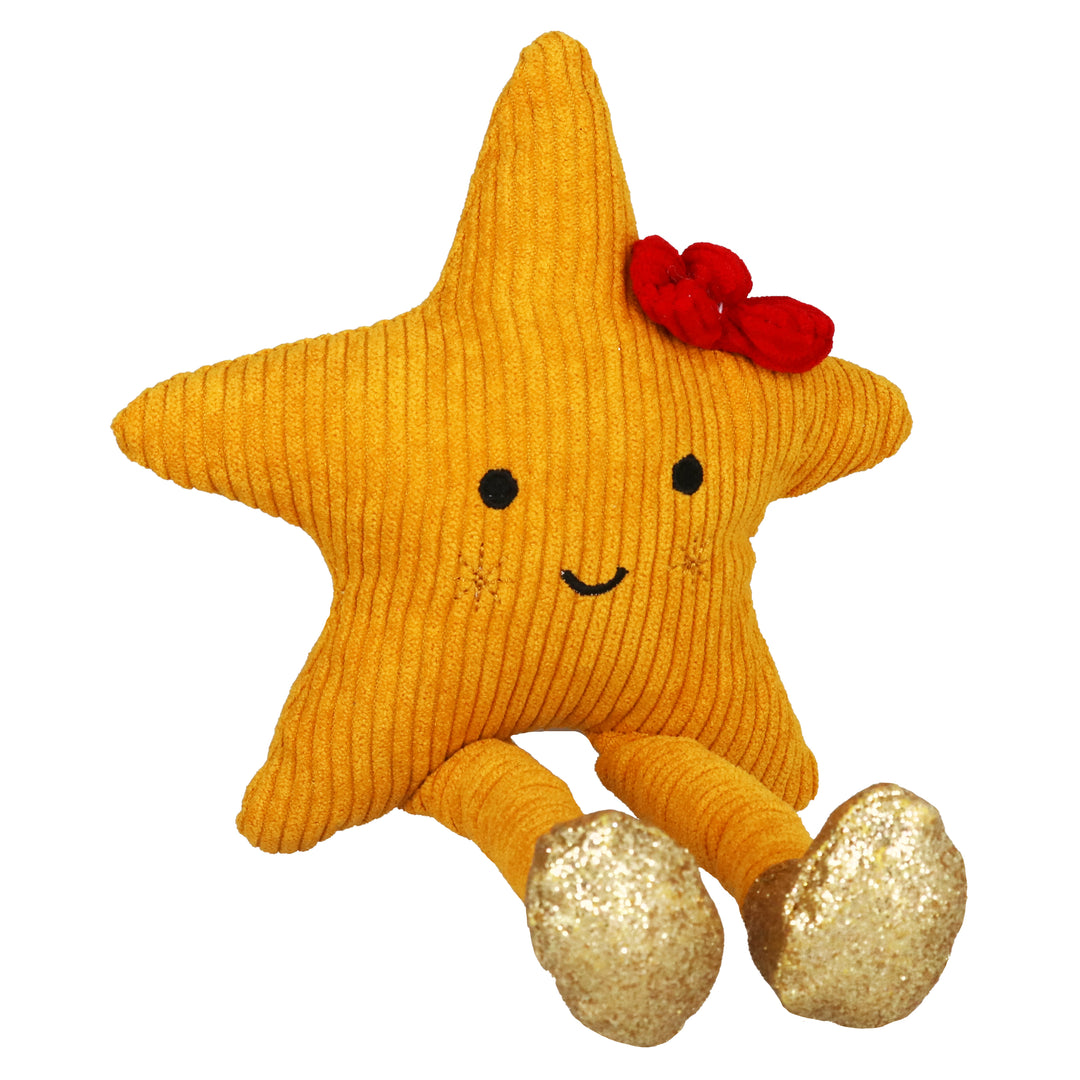 Yellow fabric star with bow Christmas shelf sitter by Gisela Graham, perfect for holiday decor.