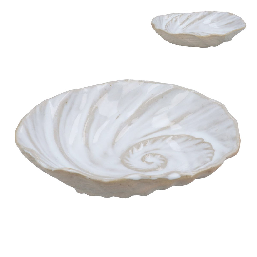 Spiral Shell Stoneware Trinket Dish - White