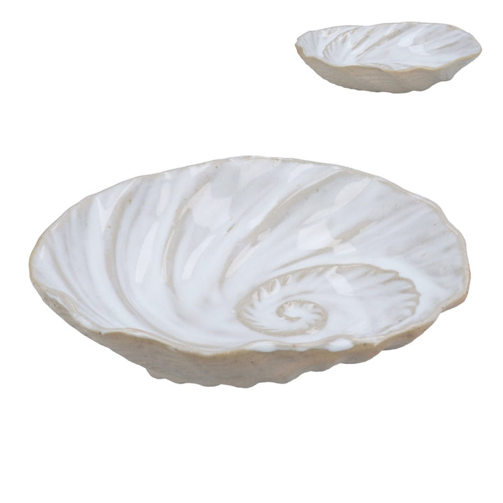 Spiral Shell Stoneware Trinket Dish - White