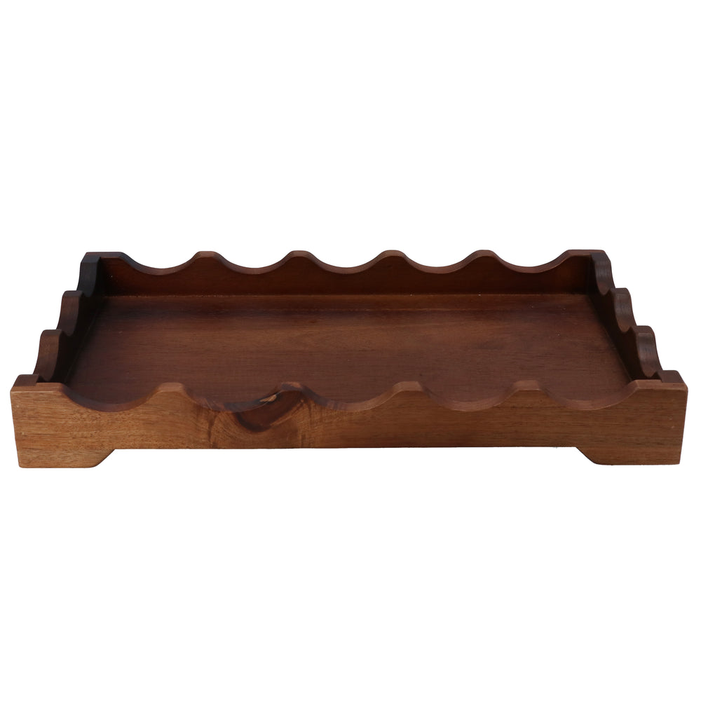 Wooden tray with wavy edge on a white background