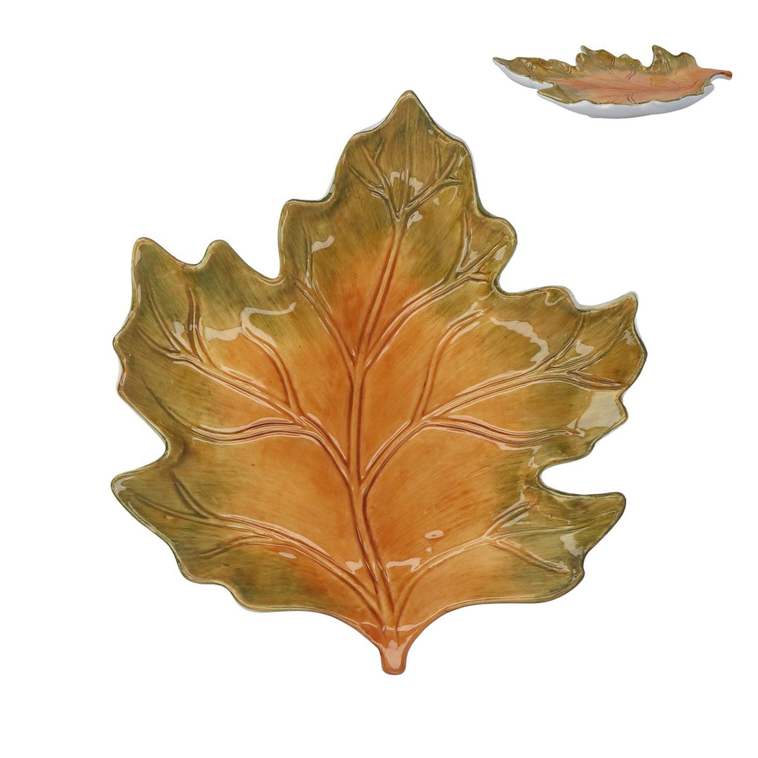 Green/Yellow Ceramic Sycamore Leaf Plate