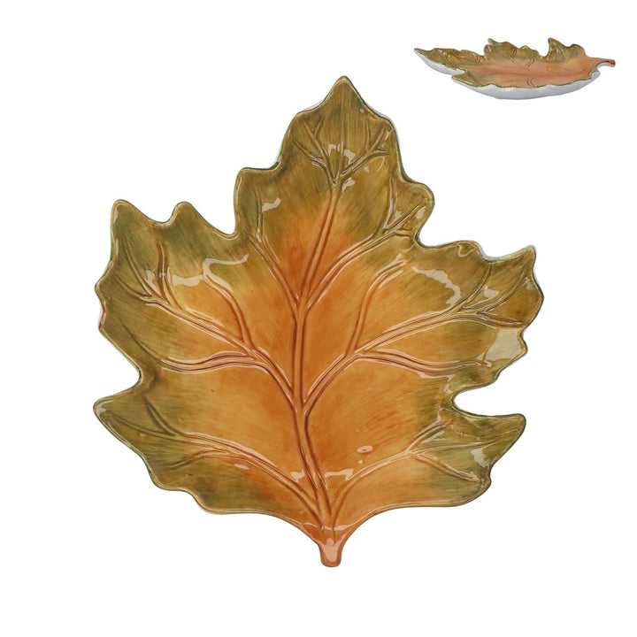 Ceramic Sycamore Leaf Plate - Green/Yellow