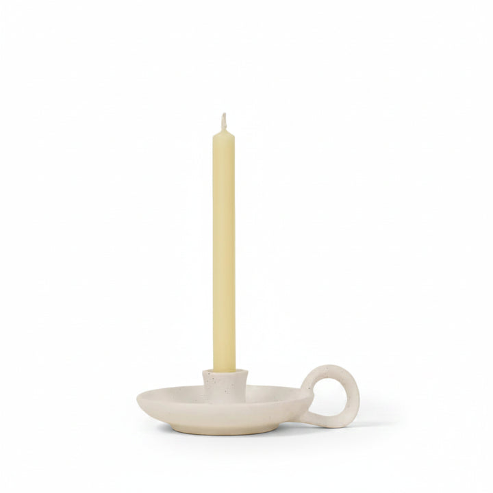White Speckle 1/2" Candle Holder with Handle