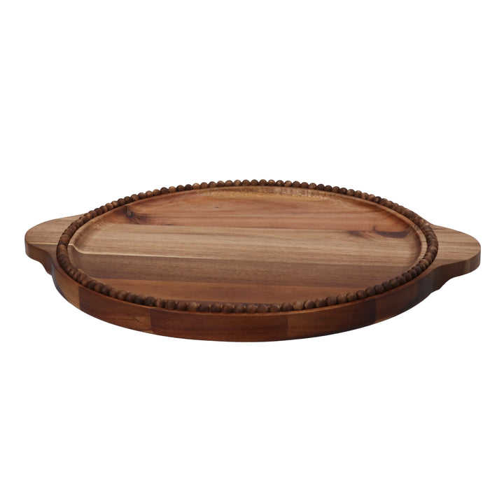 Large Acacia Wood Beaded Edge Round Dish 30cm