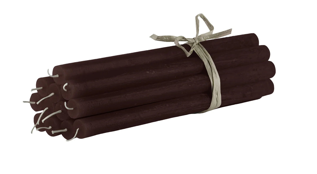 Rustic Chestnut Taper Candles from Cozy Living by Cornucopia Home and Gift, 30cm tall, with warm, natural wood-like finish.
