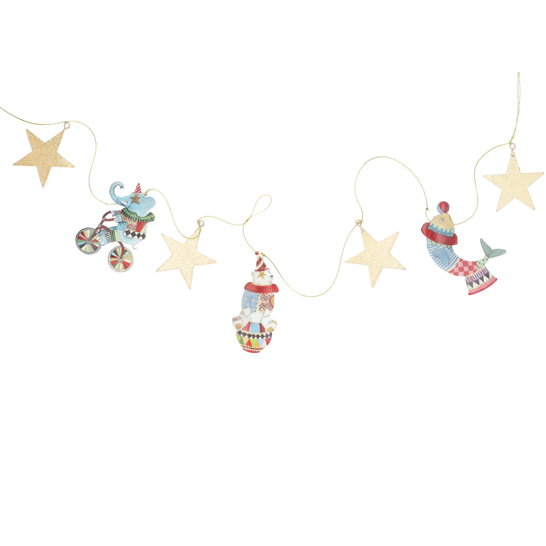 Gold Glitter Circus Animals Tin Garland 110cm