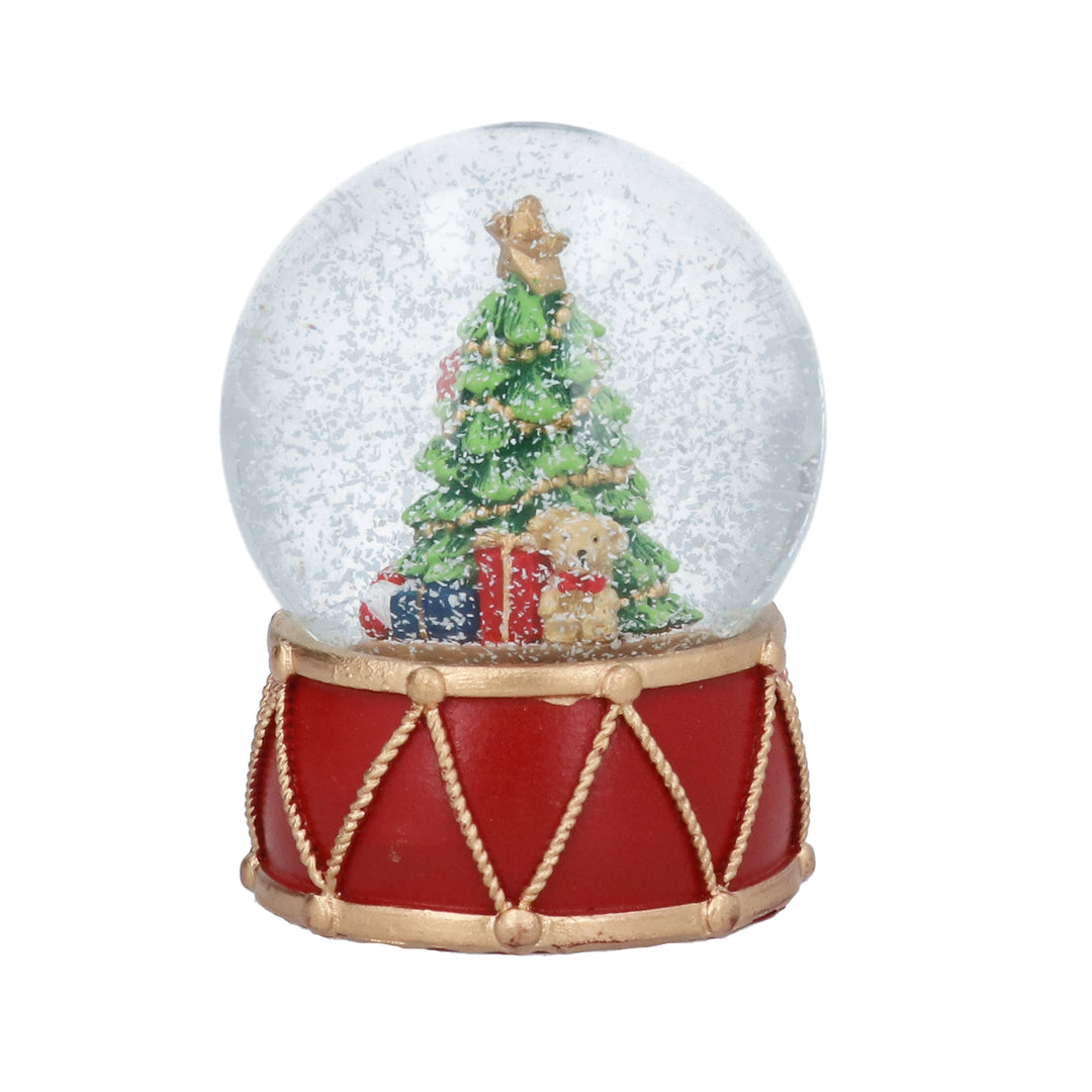 Bear with Tree and Red Drum Christmas Snow Globe 8cm
