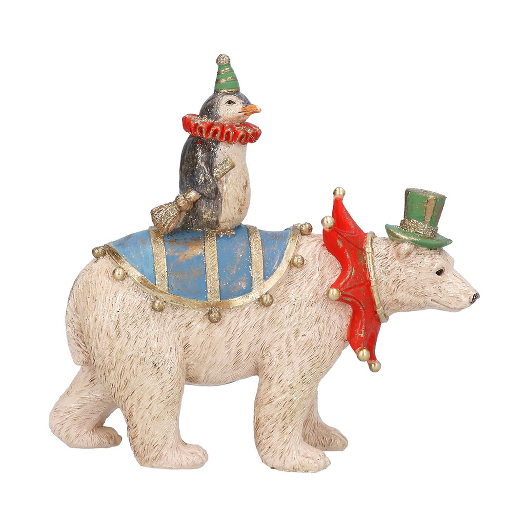 Circus Bear with Penguin Resin Christmas Ornament 15cm