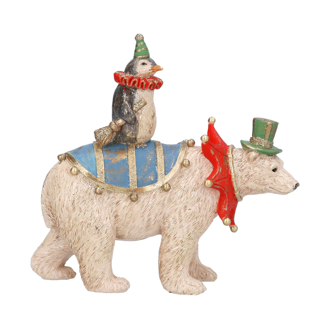 Circus Bear with Penguin Resin Christmas Ornament 15cm