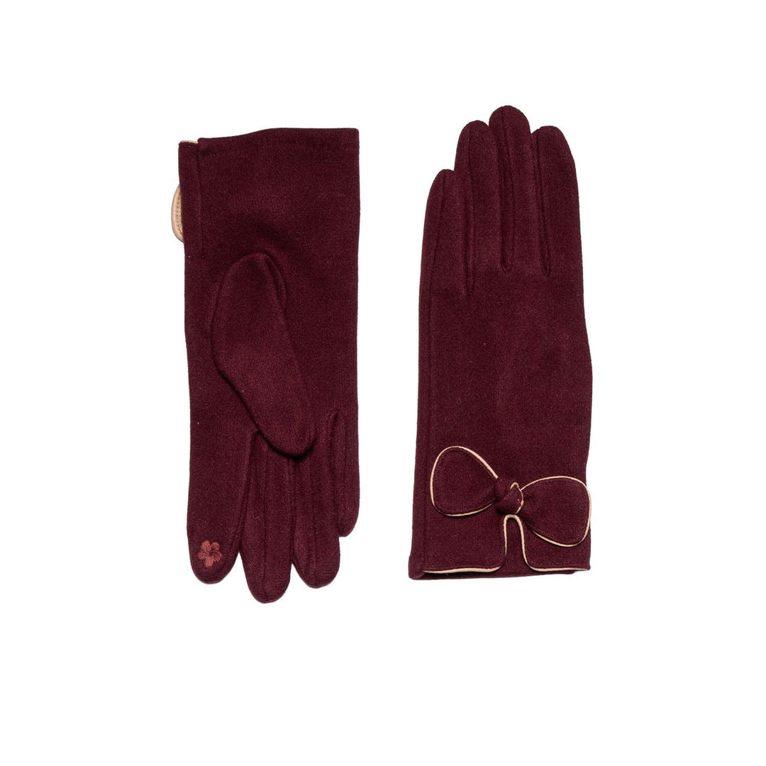 Burgundy Bow Detail Touchscreen Gloves