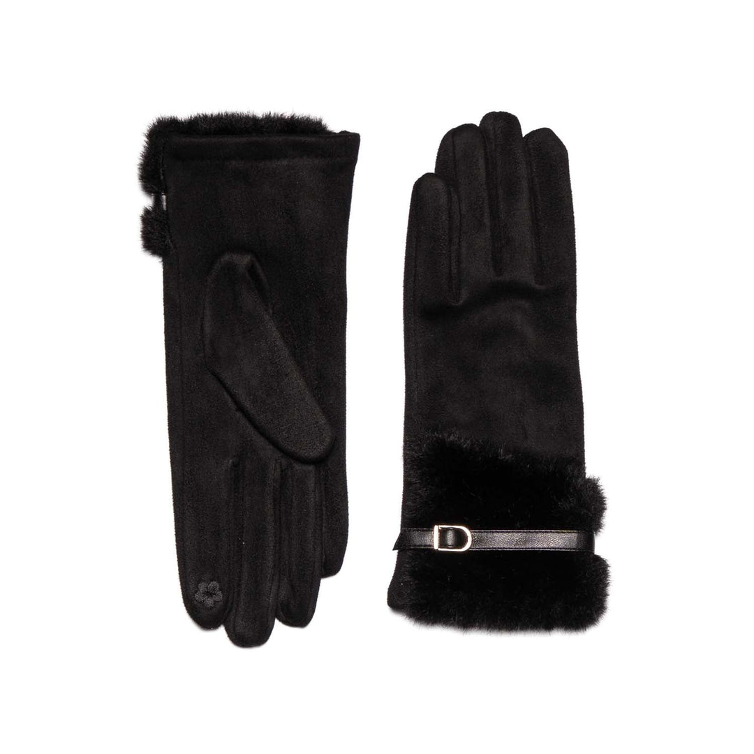 Black Faux Suede Touchscreen Gloves with Faux Fur Cuffs