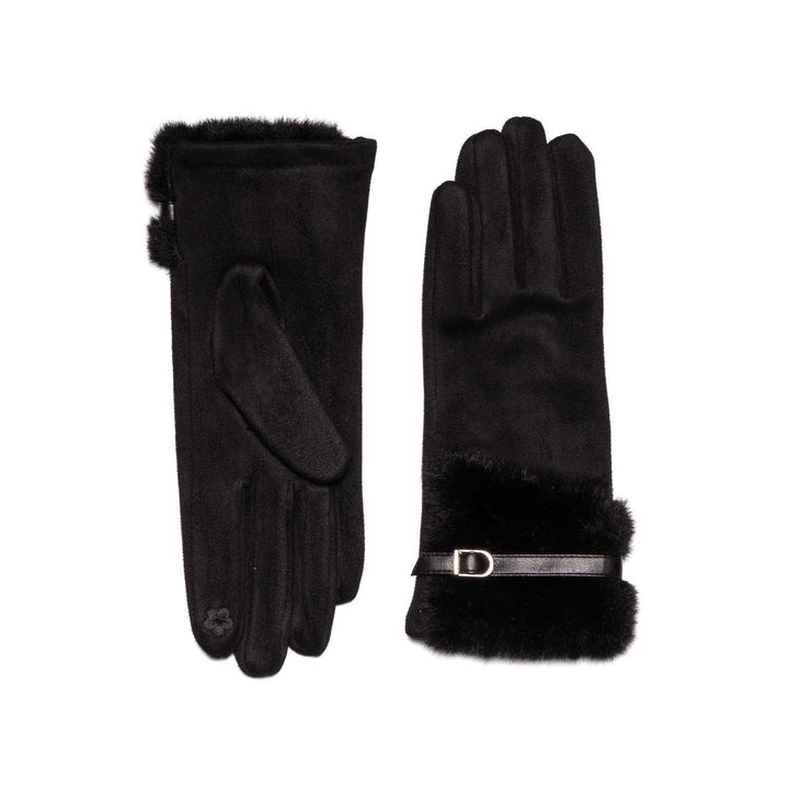 Black Faux Suede Touchscreen Gloves with Faux Fur Cuffs