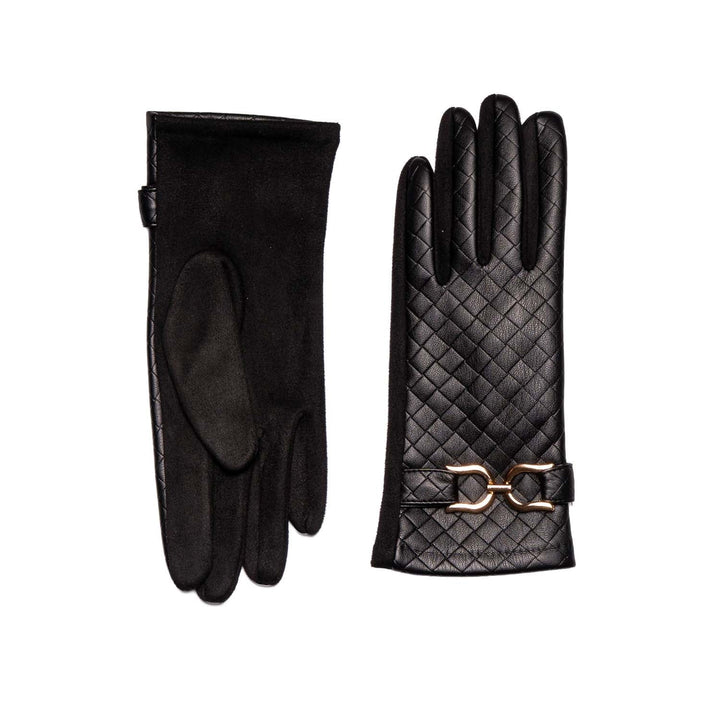 Black Woven Faux Leather Touchscreen Gloves