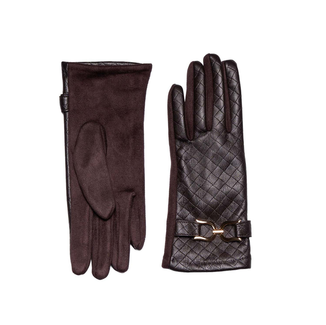 Chocolate Woven Faux Leather Touchscreen Gloves