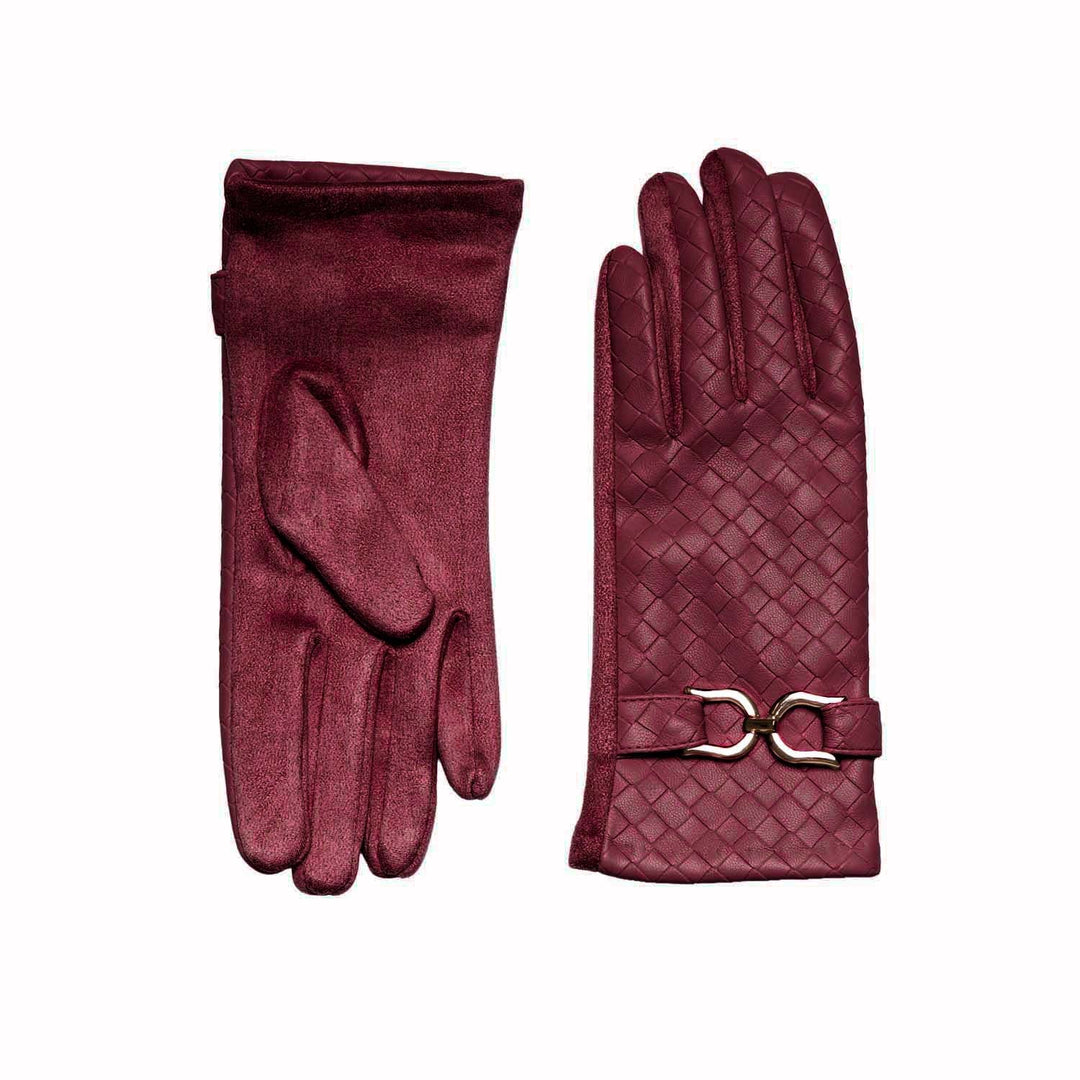 Burgundy Woven Faux Leather Touchscreen Gloves