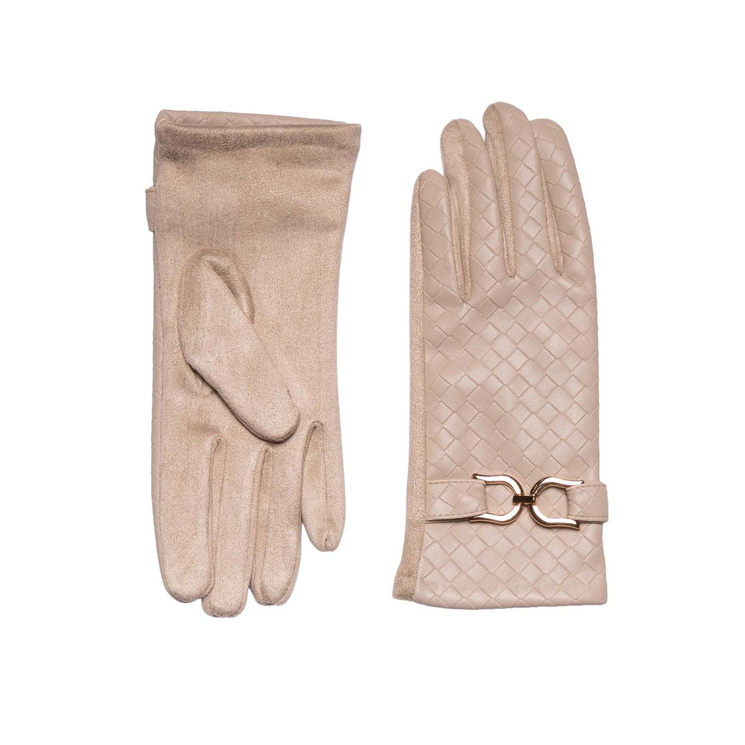Cream Woven Faux Leather Touchscreen Gloves