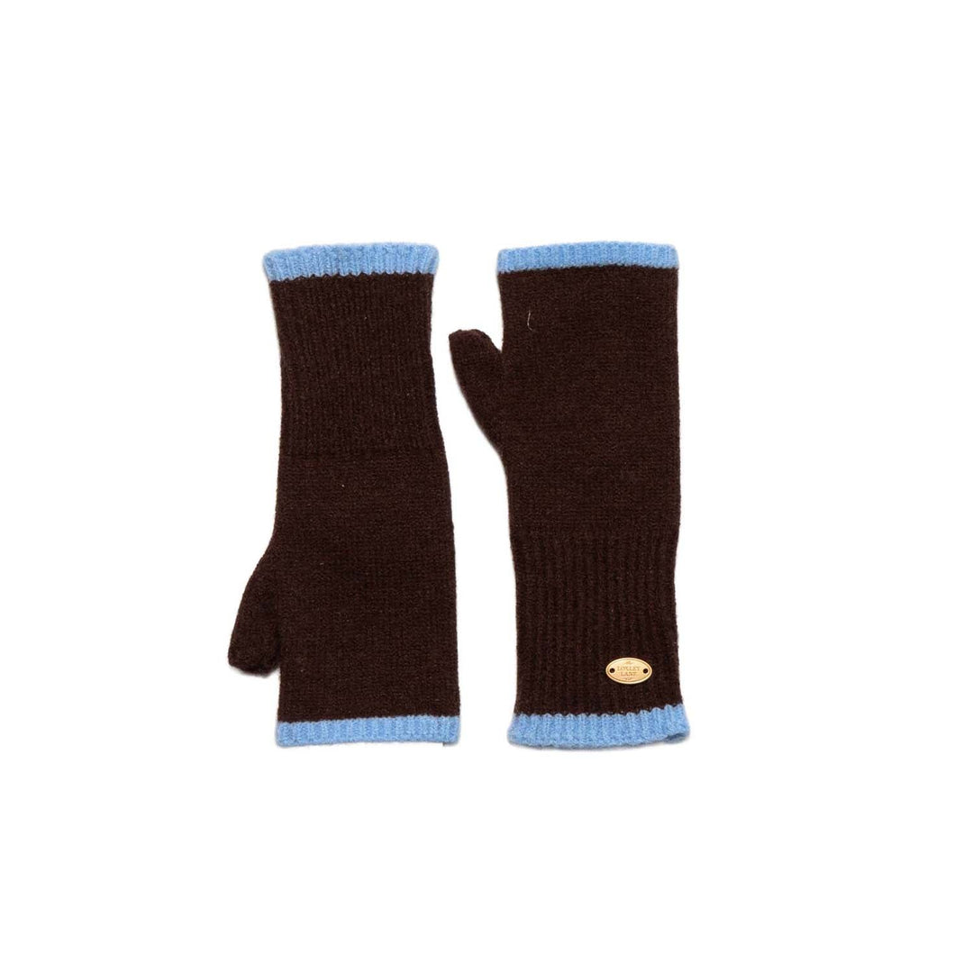 Blue Fingerless Gloves with Colour-Block Border