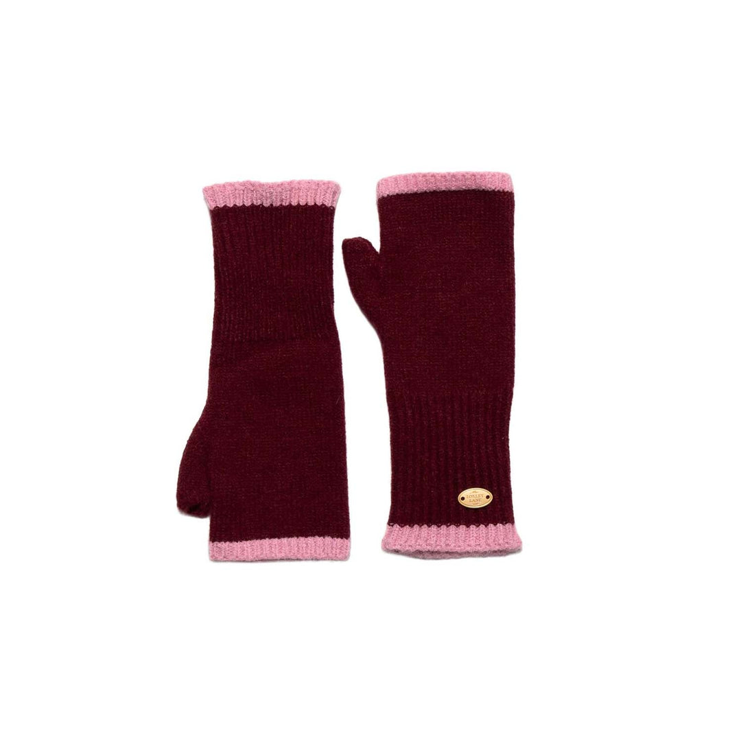 Burgundy Fingerless Gloves with Border Detail