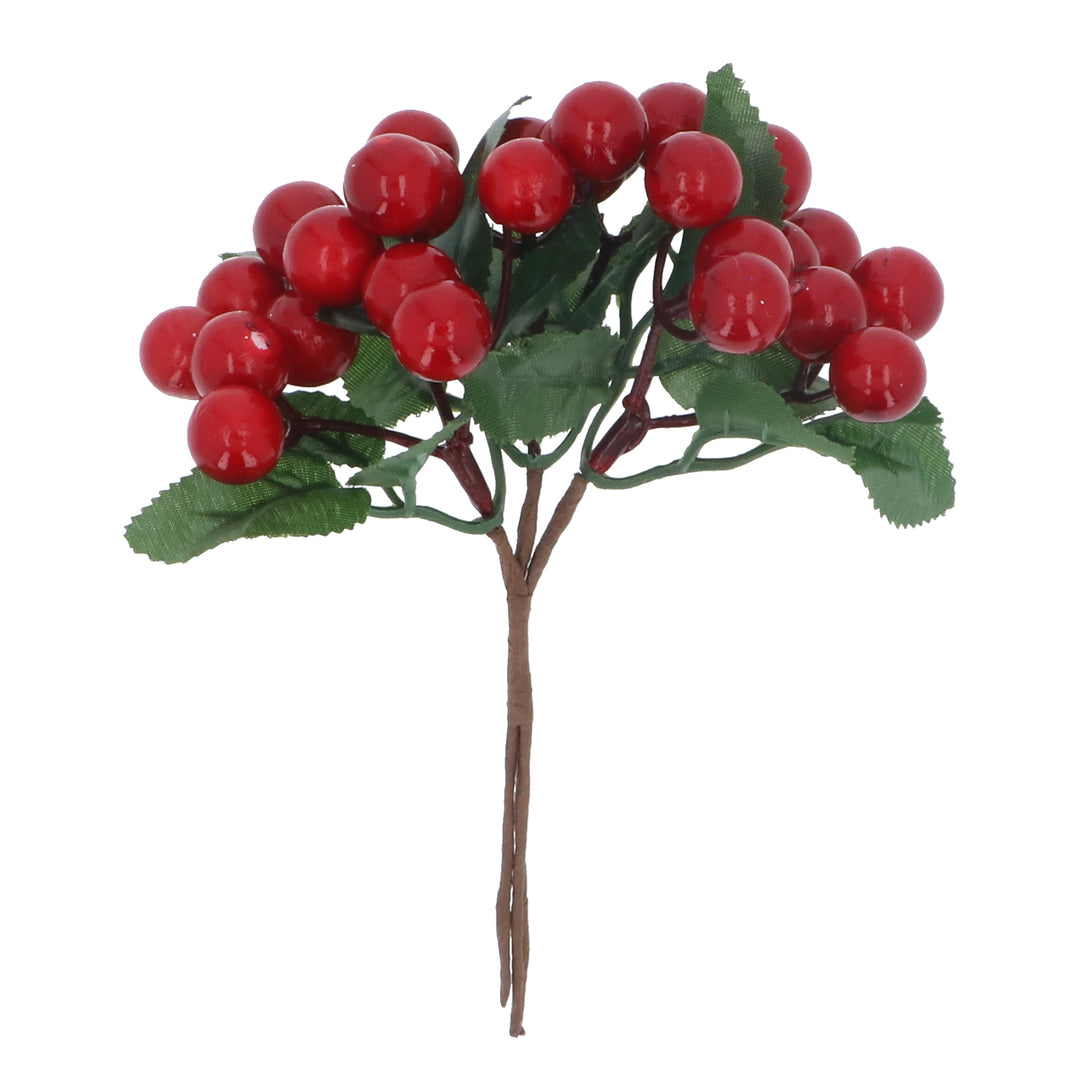 Gisela Graham red berry with green leaves Christmas pick, decorative holiday floral accent for festive arrangements.