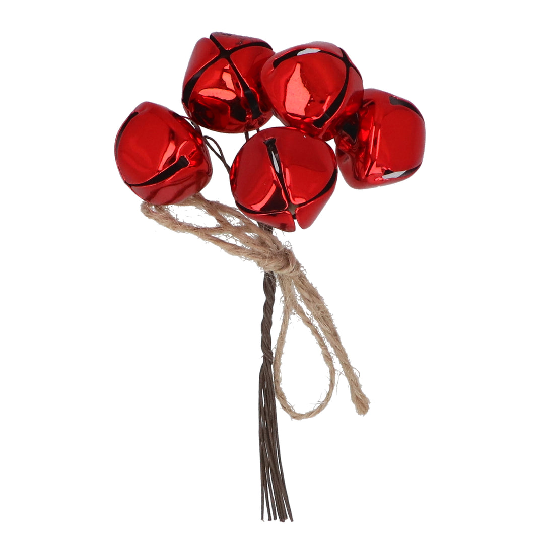 Red jingle bell bunch pick from Gisela Graham Christmas collection, featuring festive red bells and greenery for holiday décor.
