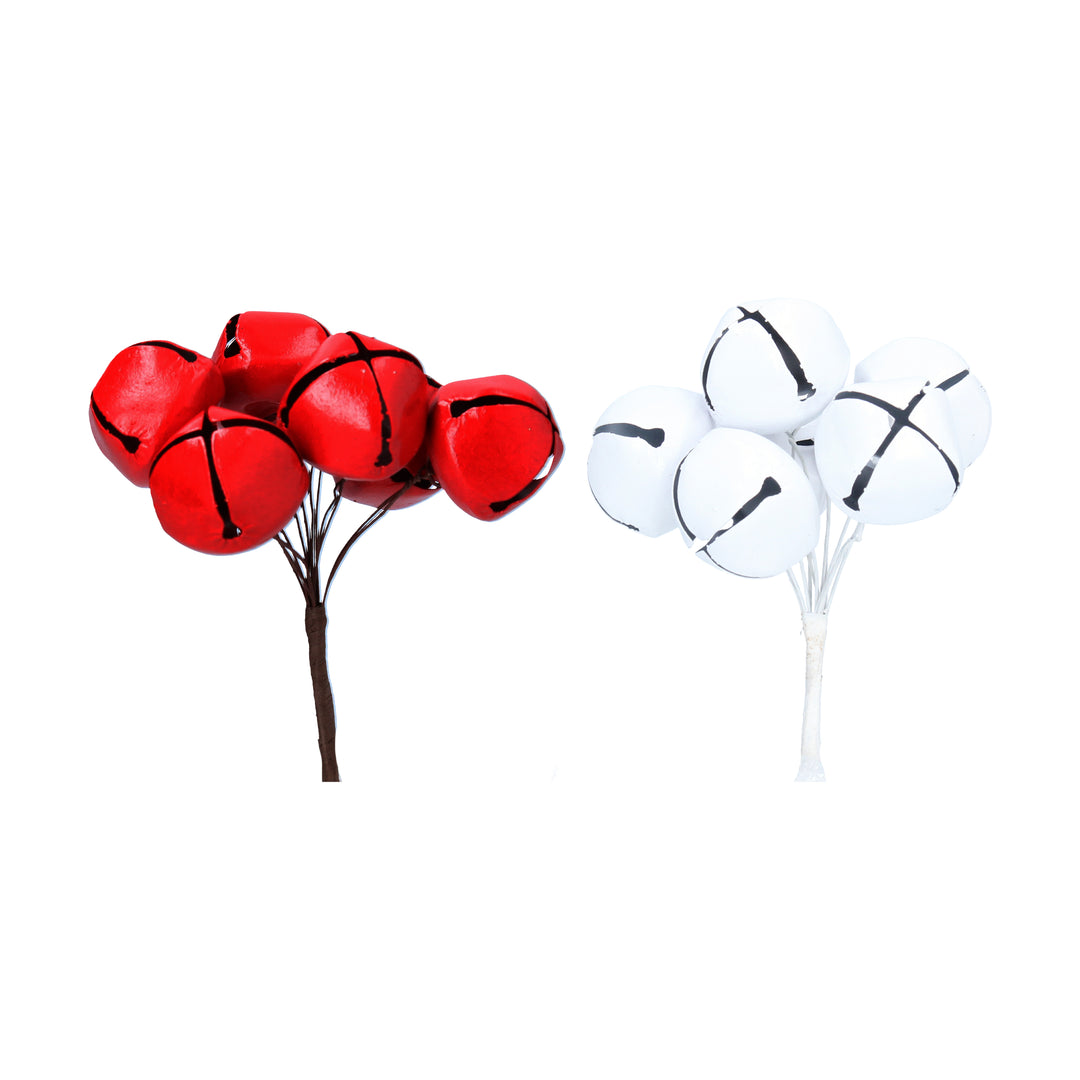 Gisela Graham Christmas red and white jingle bell bunch pick with large bells, perfect for holiday decorating.
