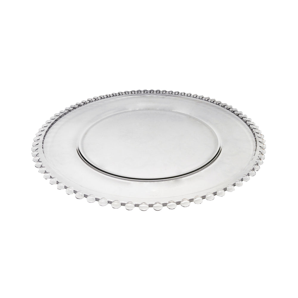 Elegant pearl glass plate by Cornucopia Home and Gift from My Gifts Trade collection, showcasing a smooth, reflective surface.