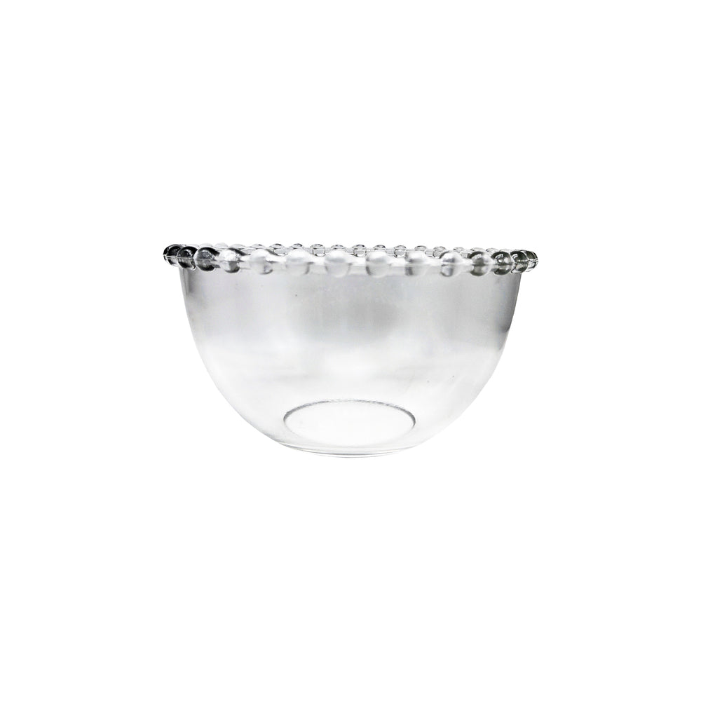 Pearl glass bowl by Cornucopia Home and Gift, 16.5 cm diameter, clear decorative glass bowl with a smooth pearl finish.