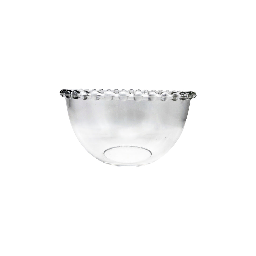 Pearl glass bowl by Cornucopia Home and Gift, 16.5 cm diameter, clear decorative glass bowl with a smooth pearl finish.