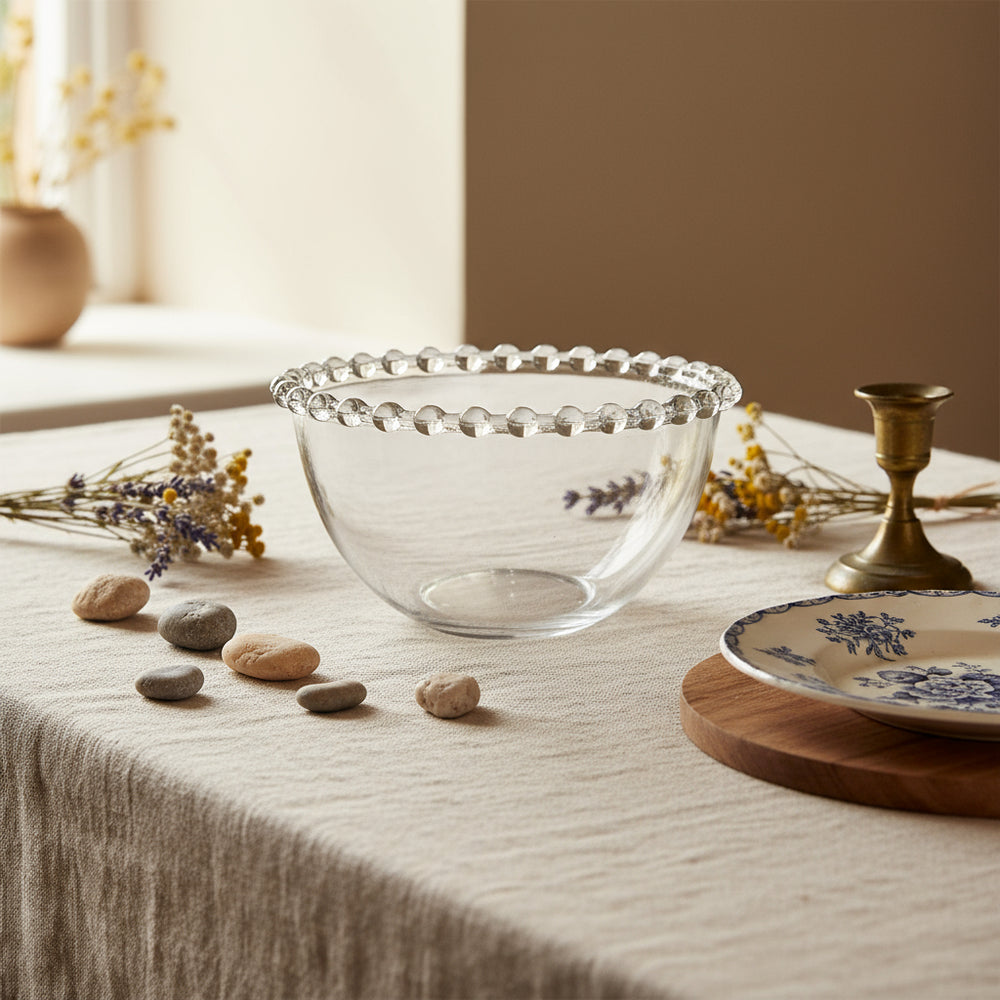 Pearl glass bowl from Cornucopia Home and Gift, 16.5 cm, with a smooth, glossy pearl finish and elegant round shape.