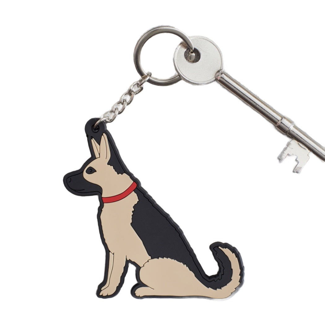 German Shepherd keyring featuring a sweet William flower design, branded by Cornucopia Home and Gift.