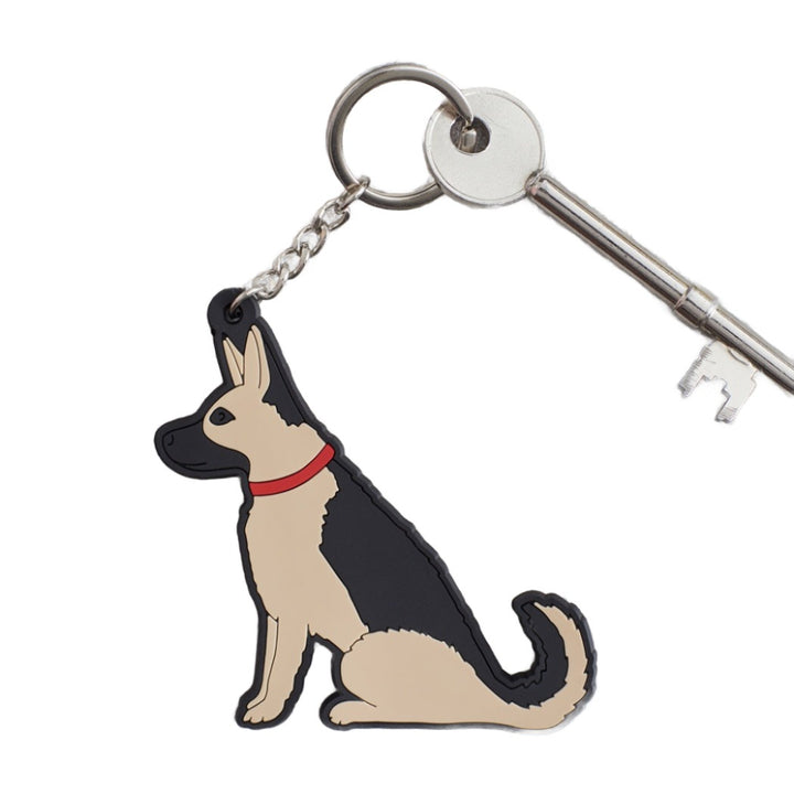 German Shepherd keyring featuring a sweet William flower design, branded by Cornucopia Home and Gift.
