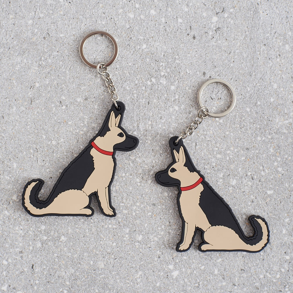German Shepherd keyring featuring a Sweet William design, crafted by Cornucopia Home and Gift, displayed on a plain background.