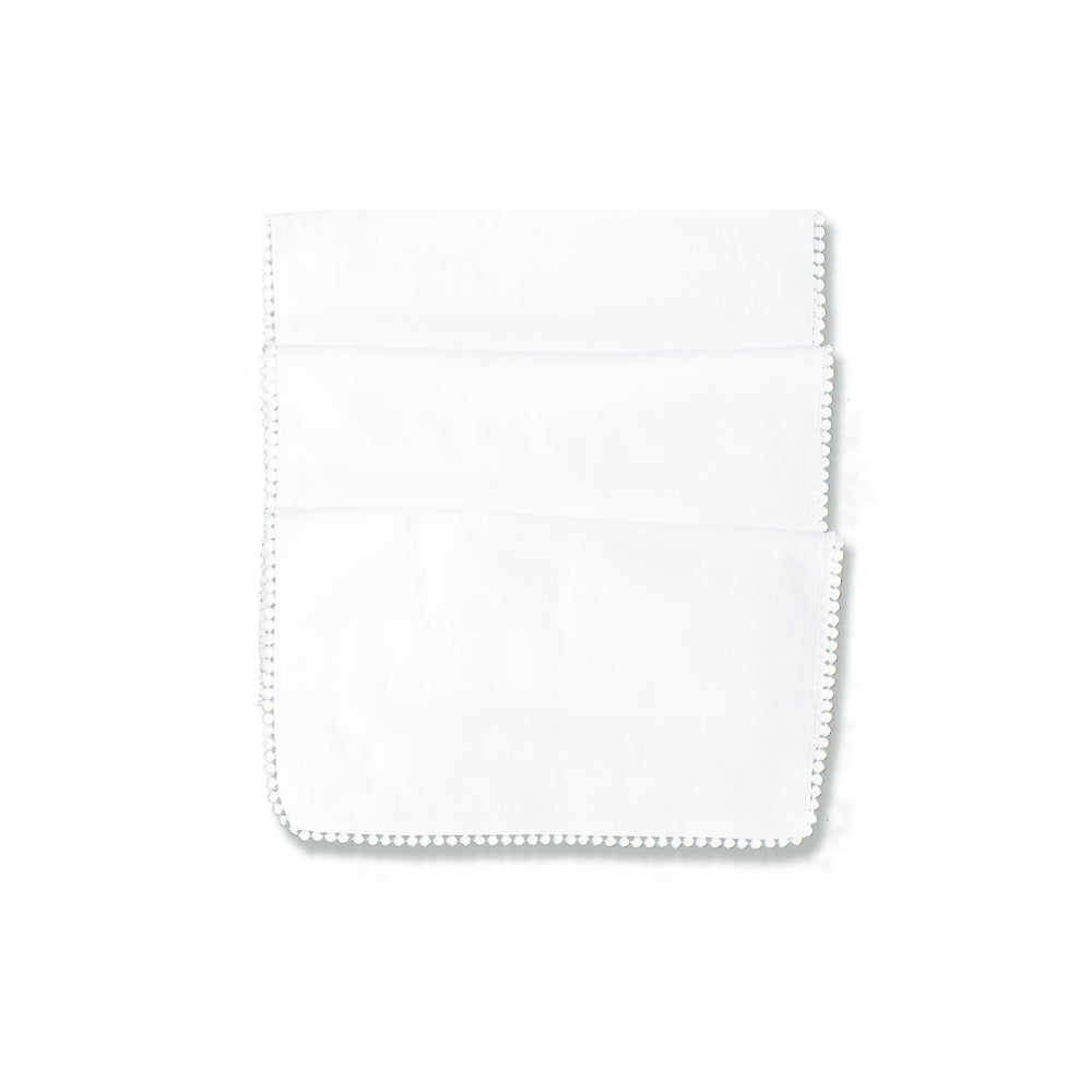Pearl white French Knot table runner by Cornucopia Home and Gift, elegant textile decor with intricate stitching design.