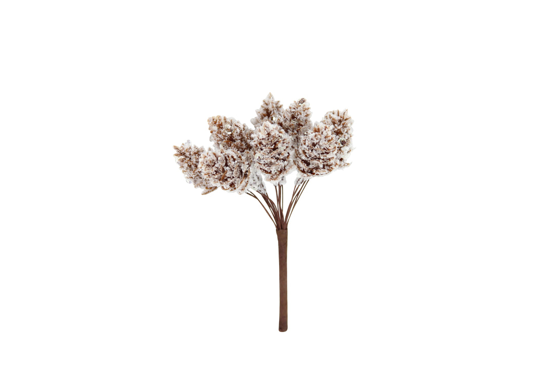 Gisela Graham Christmas Natural Snowy Cone Pick Bunch with frosted pinecones and greenery for holiday decor.