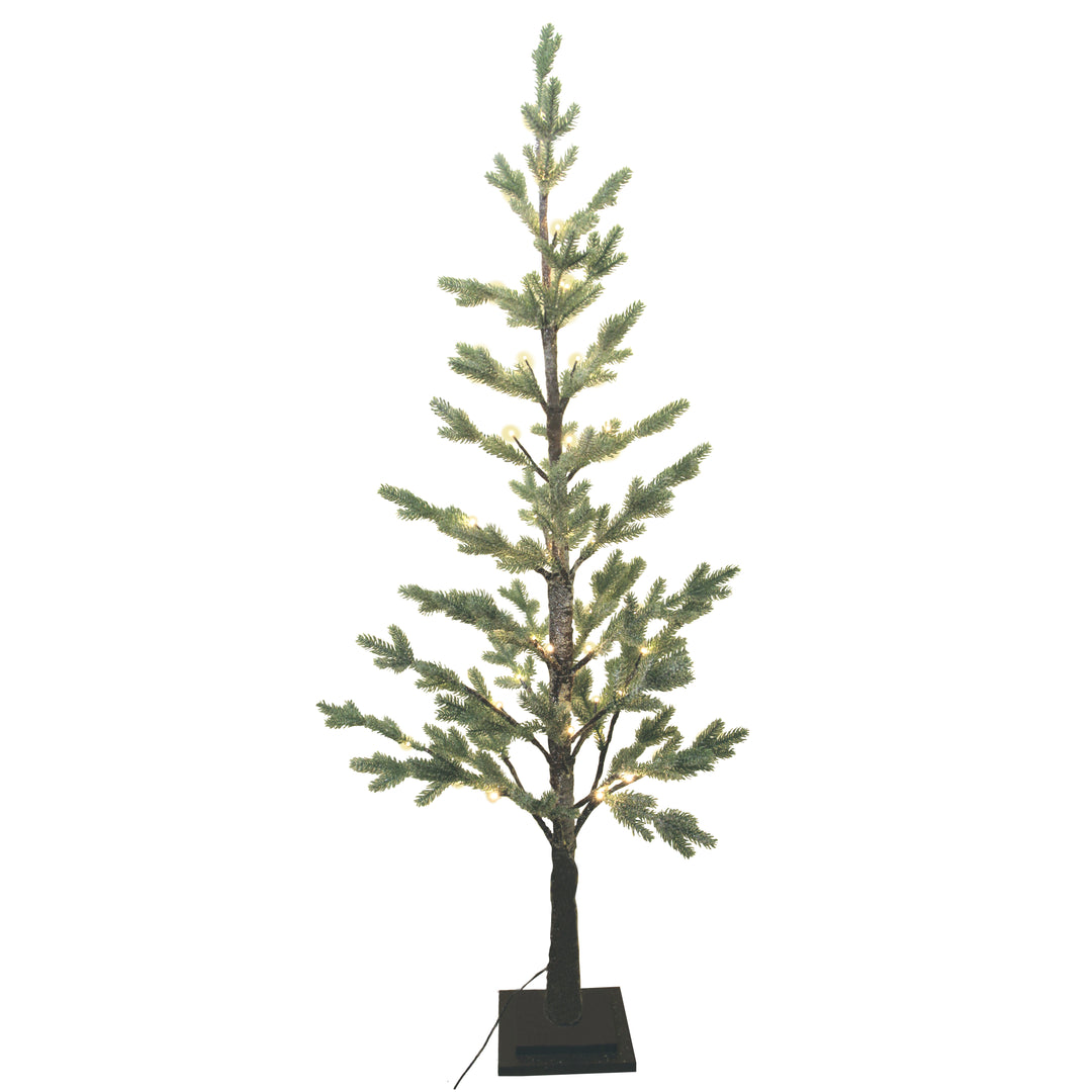 Gisela Graham Frosted Fir and Twig Large Christmas Tree with lights, featuring frosted branches and warm festive illumination.