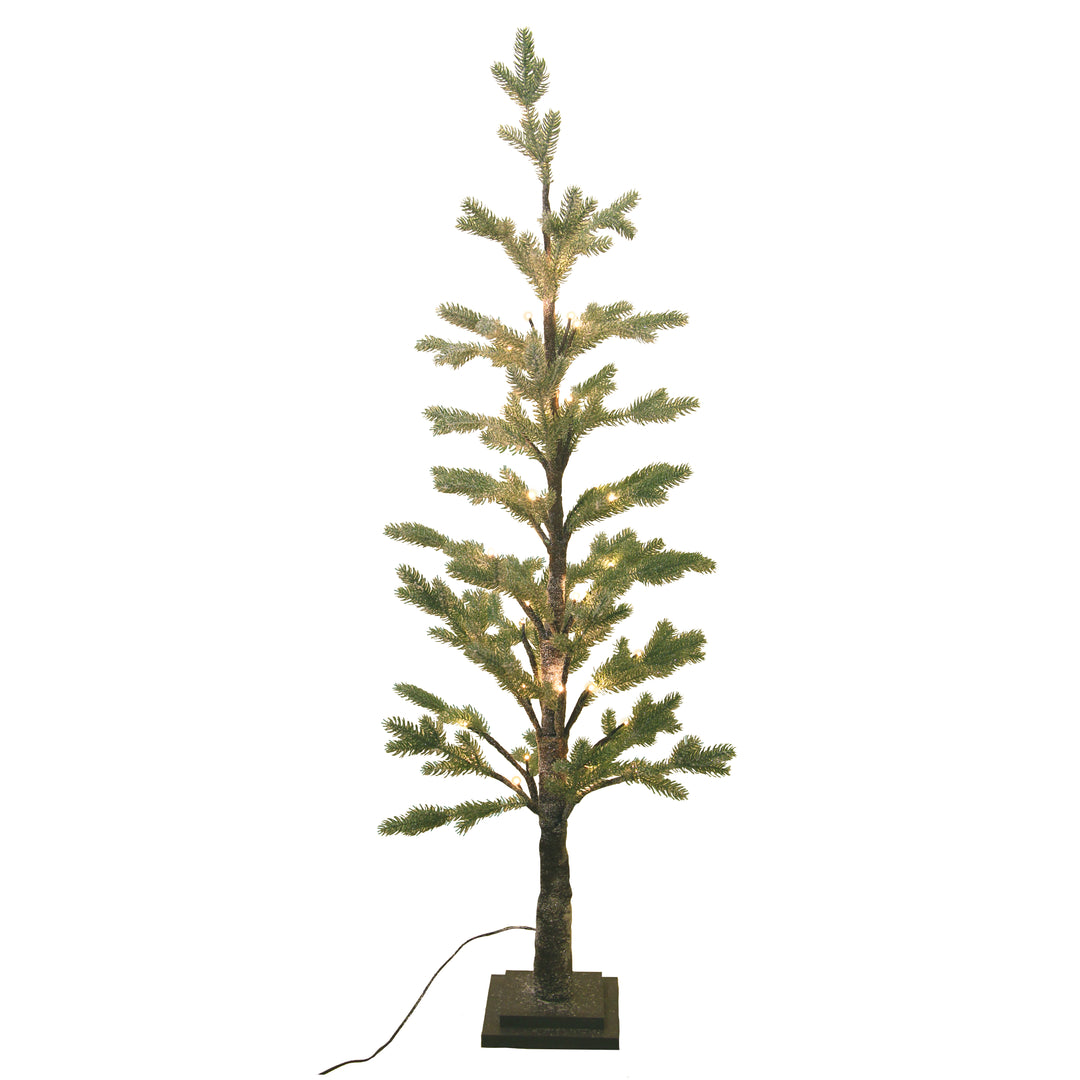 Small frosted Gisela Graham Christmas fir tree with lights, decorative holiday centerpiece by Cornucopia Home and Gift