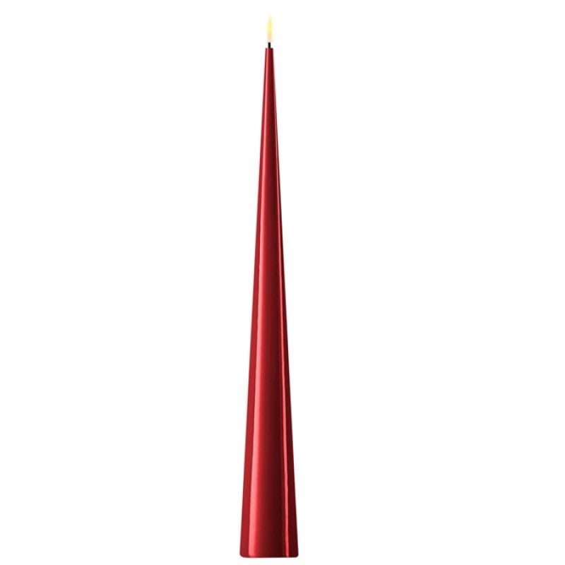 Deluxe Cornucopia Home and Gift cone-shaped Burgundy candle, 38 cm tall, featuring elegant design for home decor.